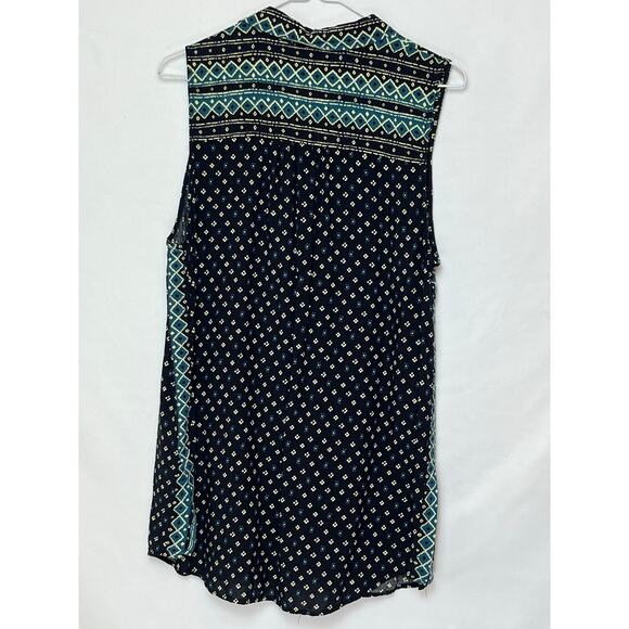 Akemi + Kin Anthropologie Women’s L Black Green Aztec Print Sleeveless Blouse - Picture 2 of 8